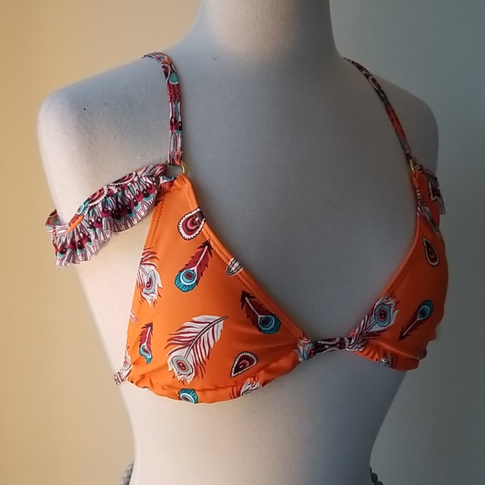 🏖Feather & Geometric Print Ruffle Bikini Set - Picture 3 of 9